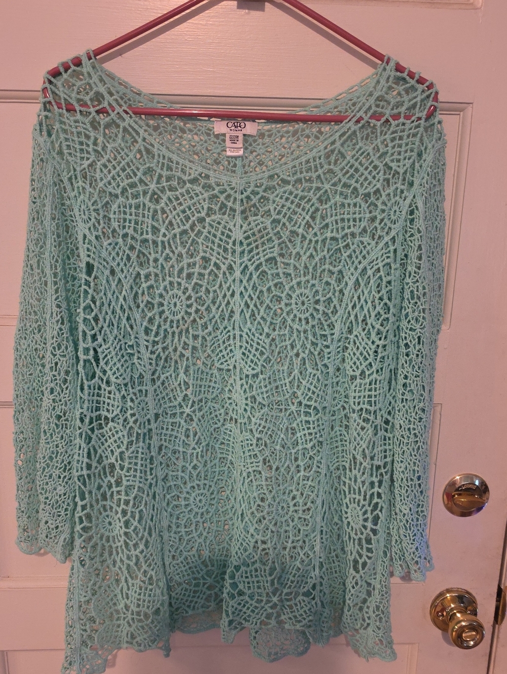 Cato Mint Green Crochet Openwork Tunic 22/24